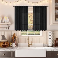 Youngstex Short Linen Curtains 40 Inches Long Black Window Curtain With Back Tab Rod Pocket Light Filtering Gothic Drapes For Ha