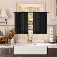 Youngstex Short Linen Curtains 36 Inch Long For Kitchen Black Gothic Halloween Window Drapes Back Tab Rod Pocket Light Filtering