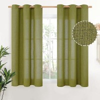 Youngstex Grass Green Linen Curtains 45 Inches Length Short Textured Window Drapes Light Filtering With Bronze Grommet For Kitch