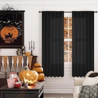 Youngstex Black Linen Curtains 72 Inch Length For Living Room Rod Pocket Light Filtering Halloween Window Drapes With Back Tab F