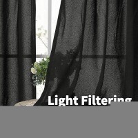 Youngstex Short Linen Curtains 45 Inches Long Black Textured Window Drapes Back Tab Rod Pocket Light Filtering For Halloween Kit