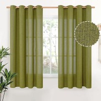 Youngstex Grass Green Linen Curtains 63 Inches Length 2 Panels Textured Window Drapes With Bronze Grommet Privacy Light Filterin