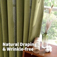 Youngstex Grass Green Linen Curtains 63 Inches Length 2 Panels Textured Window Drapes With Bronze Grommet Privacy Light Filterin