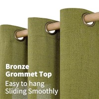 Youngstex Grass Green Linen Curtains 84 Inches Length For Living Room Bronze Grommet Textured Drapes Privacy Light Filtering For