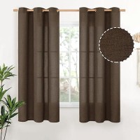 Youngstex Brown Linen Curtains 63 Inches Length Textured Short Window Drapes With Bronze Grommet Light Filtering For Living Room