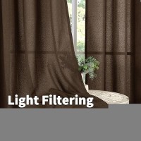 Youngstex Brown Linen Curtains 63 Inches Length Textured Short Window Drapes With Bronze Grommet Light Filtering For Living Room