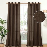 Youngstex Brown Linen Curtains 95 Inches Long 2 Panels For Living Room Textured Lightweight Drapes With Bronze Grommet Light Fil