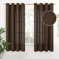 Youngstex Brown Linen Curtains 63 Inches Length Textured Short Window Drapes Light Filtering With Bronze Grommet Privacy For Liv