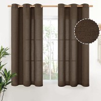 Youngstex Brown Linen Curtains 40 Inches Length For Short Window Textured Lightweight Fall Drapes With Bronze Grommet For Kitche