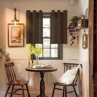 Youngstex Brown Linen Curtains 40 Inches Length For Short Window Textured Lightweight Fall Drapes With Bronze Grommet For Kitche