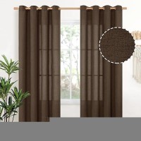 Youngstex Brown Linen Curtains 84 Inches Length For Living Room Lightweight Textured Drapes With Bronze Grommet Light Filtering