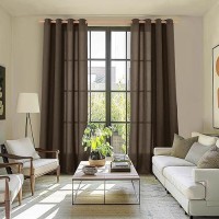 Youngstex Brown Linen Curtains 84 Inches Length For Living Room Lightweight Textured Drapes With Bronze Grommet Light Filtering