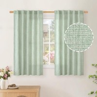 Bgment Short Linen Curtains 40 Inch Length For Window Rod Pocket Sage Textured Drapes Light Filtering Privacy For Kitchen Bedro