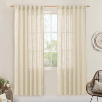 Lamit Beige Linen Curtains For Doorway Living Room 2 Panels Set 80 Inch Faux Linen Textured Light Filtering Drapes Back Tab And