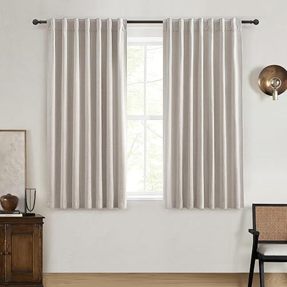 Qjmydeco 54 Inch Curtains Sunblock Curtains For Bedroom 2 Panel Sets  Total Blackout Insulated Opaque Curtains For Summer Heat 4-1/2 Ft Drapes For 50 Inch Small Window Natural Light Brown (50