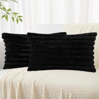 Decoruhome Faux Fur Throw Pillow Covers 12X20 Set Of 2 Decorative Soft Plush Striped Lumbar Couch Pillow Covers With Velvet Bac