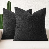 Miulee Set Of 2 Black Throw Pillow Covers 20X20 Inch Decorative Couch Pillow Covers Textured Boucle Accent Solid Pillow Cases So