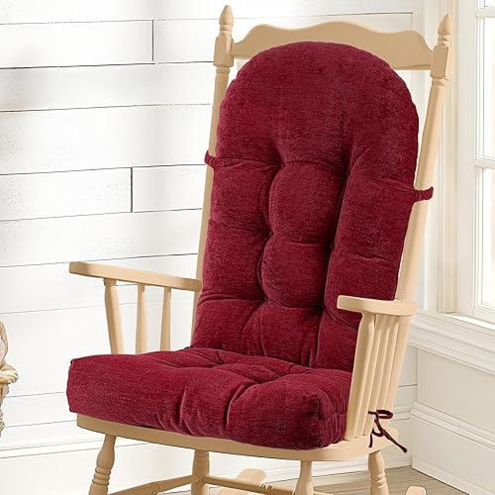 Rofiejox Rocking Chair Cushion Chenille Fabric Highdensity Sponge Durable Comfort Nonslip Bottom Tufted Seat Pads With Tie