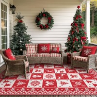 Genimo Christmas Outdoor Rug For Patio Clearance 5X8 Waterproof Mat Reversible Plastic Straw Camping Rugs For Christmas Part