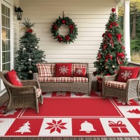 Genimo Christmas Outdoor Rug For Patio Clearance 5X8 Waterproof Mat Reversible Plastic Straw Camping Rugs For Christmas Part