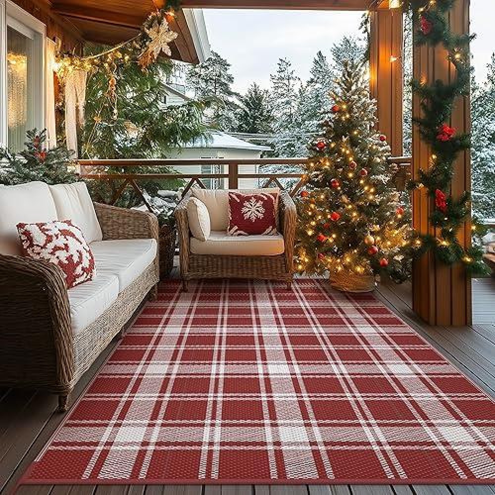 Genimo Christmas Outdoor Rug For Patio Clearance 5X8 Waterproof Mat Reversible Plastic Straw Camping Rugs For Christmas Part