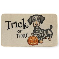 Trick Or Treat Pumpkin Dog Halloween Door Mats For Outside Entry 17X29 Inch Halloween Floor Decor Doormat Indoor Farmhouse Home