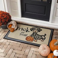 Trick Or Treat Pumpkin Dog Halloween Door Mats For Outside Entry 17X29 Inch Halloween Floor Decor Doormat Indoor Farmhouse Home