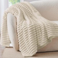 Bedelite Fleece Throw Blanket For Couch  300Gsm Soft & Warm Fluffy Twin Blanket  Decorative And Giftable Striped Beige Blankets For Women  Men  60