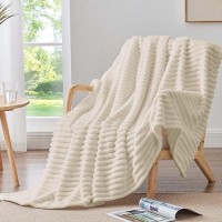 Bedelite Fleece Throw Blanket For Couch  300Gsm Soft & Warm Fluffy Twin Blanket  Decorative And Giftable Striped Beige Blankets For Women  Men  60