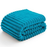 Bedelite Fleece Throw Blanket For Couch  300Gsm Soft & Warm Fluffy Twin Blanket  Decorative And Giftable Striped Teal Blankets For Women  Men  60