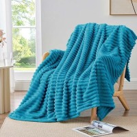 Bedelite Fleece Throw Blanket For Couch  300Gsm Soft & Warm Fluffy Twin Blanket  Decorative And Giftable Striped Teal Blankets For Women  Men  60