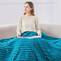 Bedelite Fleece Throw Blanket For Couch  300Gsm Soft & Warm Fluffy Twin Blanket  Decorative And Giftable Striped Teal Blankets For Women  Men  60