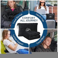 Bedelite Travel Blanket Airplane Compact With Bag  Portable And Packable 2 In 1 Jacquard Travel Pillow And Blanket Set  Airplane Blanket Travel Essentials With Luggage Sleeve & Backpack Clip  Black