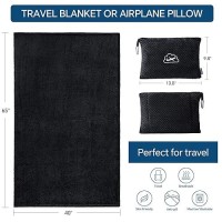 Bedelite Travel Blanket Airplane Compact With Bag  Portable And Packable 2 In 1 Jacquard Travel Pillow And Blanket Set  Airplane Blanket Travel Essentials With Luggage Sleeve & Backpack Clip  Black