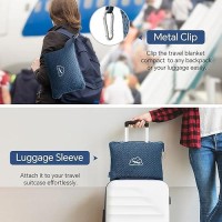 Bedelite Travel Blanket Airplane Compact With Bag  Portable And Packable Jacquard Travel Pillow And Blanket Set  Airplane Blanket Travel Essentials With Luggage Sleeve & Backpack Clip  Navy Blue