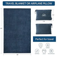 Bedelite Travel Blanket Airplane Compact With Bag  Portable And Packable Jacquard Travel Pillow And Blanket Set  Airplane Blanket Travel Essentials With Luggage Sleeve & Backpack Clip  Navy Blue