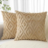 Pallene Soft Faux Fur Throw Pillow Covers 16X16 Plush Wool Decorative Pillow Covers Couch Sofa Pillow Covers For Living Room