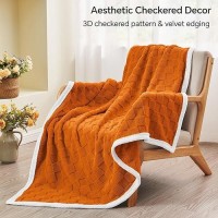 Bedelite Super Soft Fall Throw Blanket For Couch And Bed  Lightweight Cozy Fluffy Decorative 3D Checkered Blanket  Warm And Fuzzy Fleece Blanket For Camping  Travel  (Orange  60