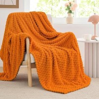 Bedelite Fleece Blanket Twin Blanket For Bed Couch 3D Jacquard Decorative Orange Fall Throw Blanket Soft And Cozy Warm Plush F