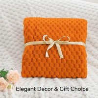 Bedelite Fleece Blanket Twin Blanket For Bed Couch 3D Jacquard Decorative Orange Fall Throw Blanket Soft And Cozy Warm Plush F