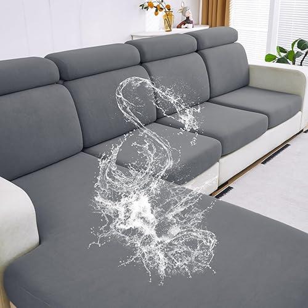 Dissa Waterproof Couch Cushion Covers  Washable Sofa Cushion Covers  Stretch Sofa Slipcovers  Sofa Seat Couch Sofa Covers For Pets Furniture Protector(Chaise Cover  Light Gray)