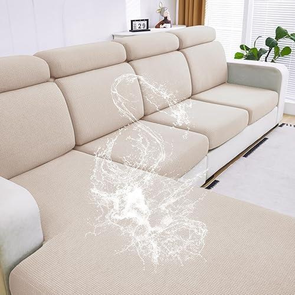 Dissa Waterproof Couch Cushion Covers  Washable Sofa Cushion Covers  Stretch Sofa Slipcovers  Thick Jacquard Fabric  Couch Sofa Covers For Pets Furniture Protector(Loveseat Cushion  Beige)