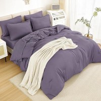 Litanika California King Comforter Set Grey Purple - 7 Pieces Bed In A Bag Cal King Beddding Comforter Sets  Plain Lightweight Bed Set With Comforter  Sheets  Pillowcases & Shams