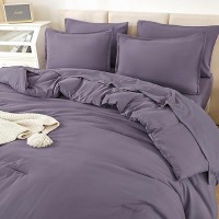 Litanika California King Comforter Set Grey Purple - 7 Pieces Bed In A Bag Cal King Beddding Comforter Sets  Plain Lightweight Bed Set With Comforter  Sheets  Pillowcases & Shams