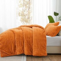 Bedelite Fleece Queen Comforter Set Super Soft Warm Fluffy Burnt Orange Bedding Luxury Fuzzy Heavy Bed Set For Winter With 2