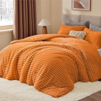 Bedelite Fleece Queen Comforter Set Super Soft Warm Fluffy Burnt Orange Bedding Luxury Fuzzy Heavy Bed Set For Winter With 2