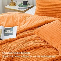 Bedelite Fleece Queen Comforter Set Super Soft Warm Fluffy Burnt Orange Bedding Luxury Fuzzy Heavy Bed Set For Winter With 2