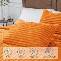 Bedelite Fleece Queen Comforter Set Super Soft Warm Fluffy Burnt Orange Bedding Luxury Fuzzy Heavy Bed Set For Winter With 2