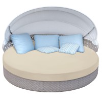 Hombys Outdoor Daybed Cushion Cover Outdoor Round Bed Cushion Cover Replacement Sunbed Cushion Cover With Drawstring Patio Daybe