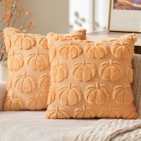 Miulee Fall Throw Pillow Covers 20 X 20 Decorative Pumpkin Pattern Pillow Covers Soft Plush Faux Wool Couch Pillow Covers For Ho